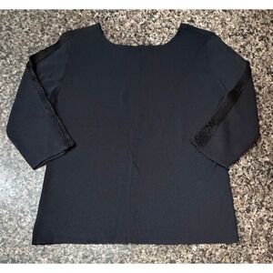 J.A.C. Womens Black Knit Scoop Neck Top 3/4 Sleeve Braided Trim Detail XL